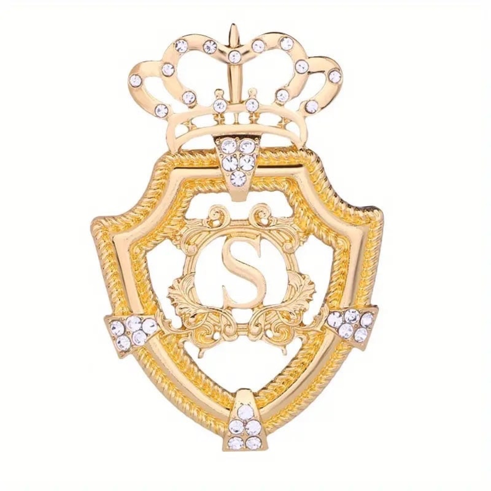 S Inscribed Crown Brooch - Picture 3 of 8